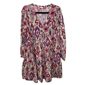 Beach Lunch Lounge Dress Geo Aztec Cottage Tiered Casual Festival Preppy Boho M